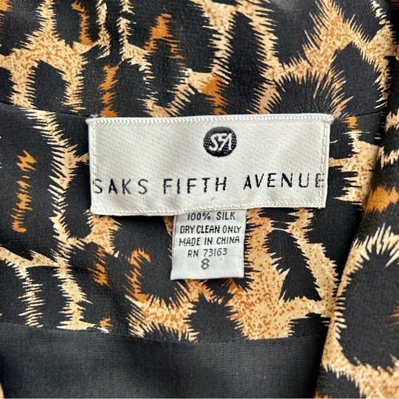 Saks Fifth Avenue Vintage Leopard Print Silk Long Sleeve Wrap Dress Mini Size 8 - Picture 10 of 10